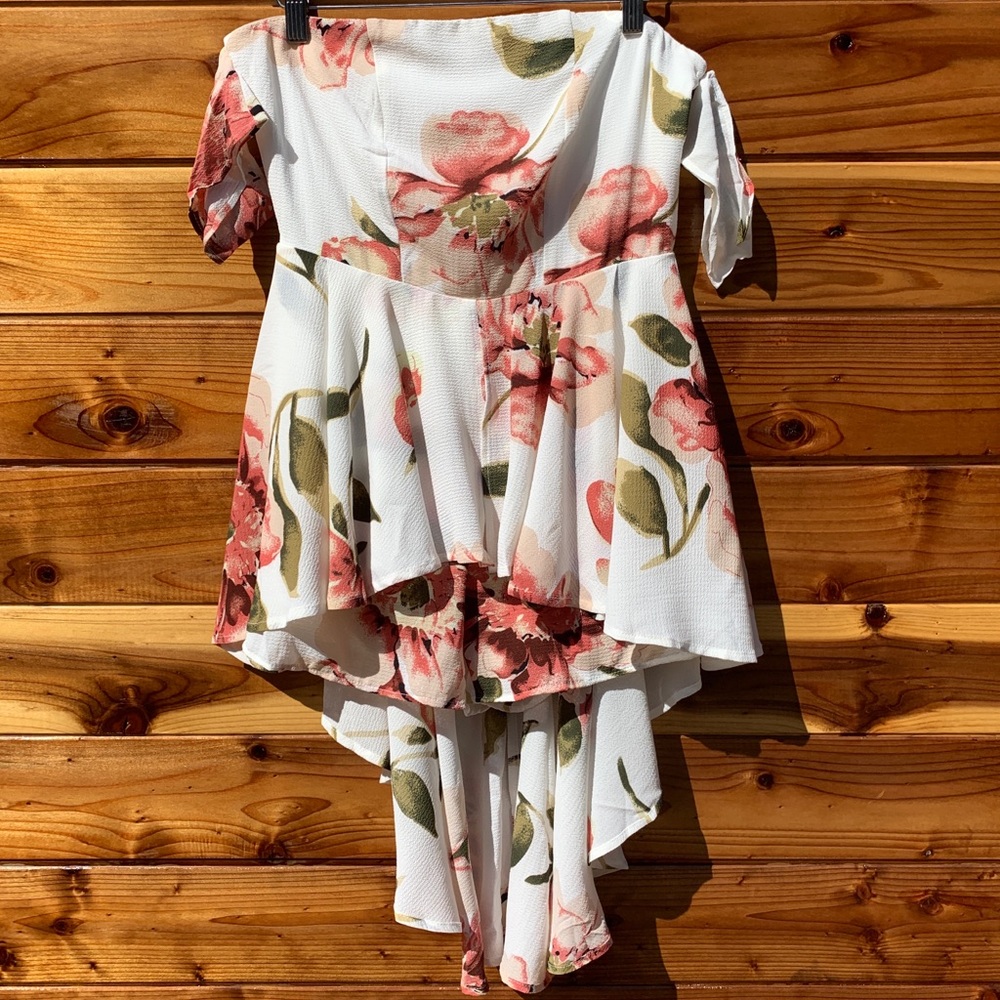☀️ Off-Shoulder Romper High Low Dress - Picture 6 of 8